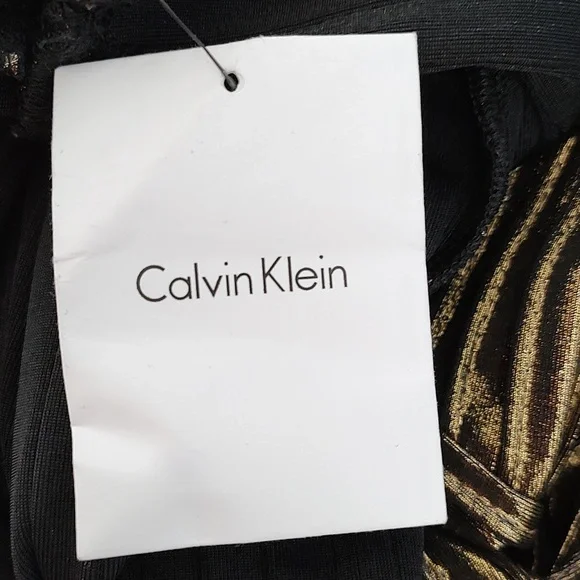 Brand New Calvin Klein Gold Metallic Fitted Sleeveless Party Dress Shimmery 4 - Picture 6 of 12